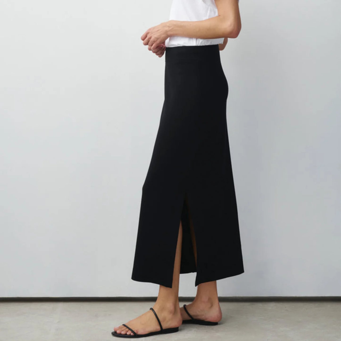 Thigh-Slit Midi Skirt