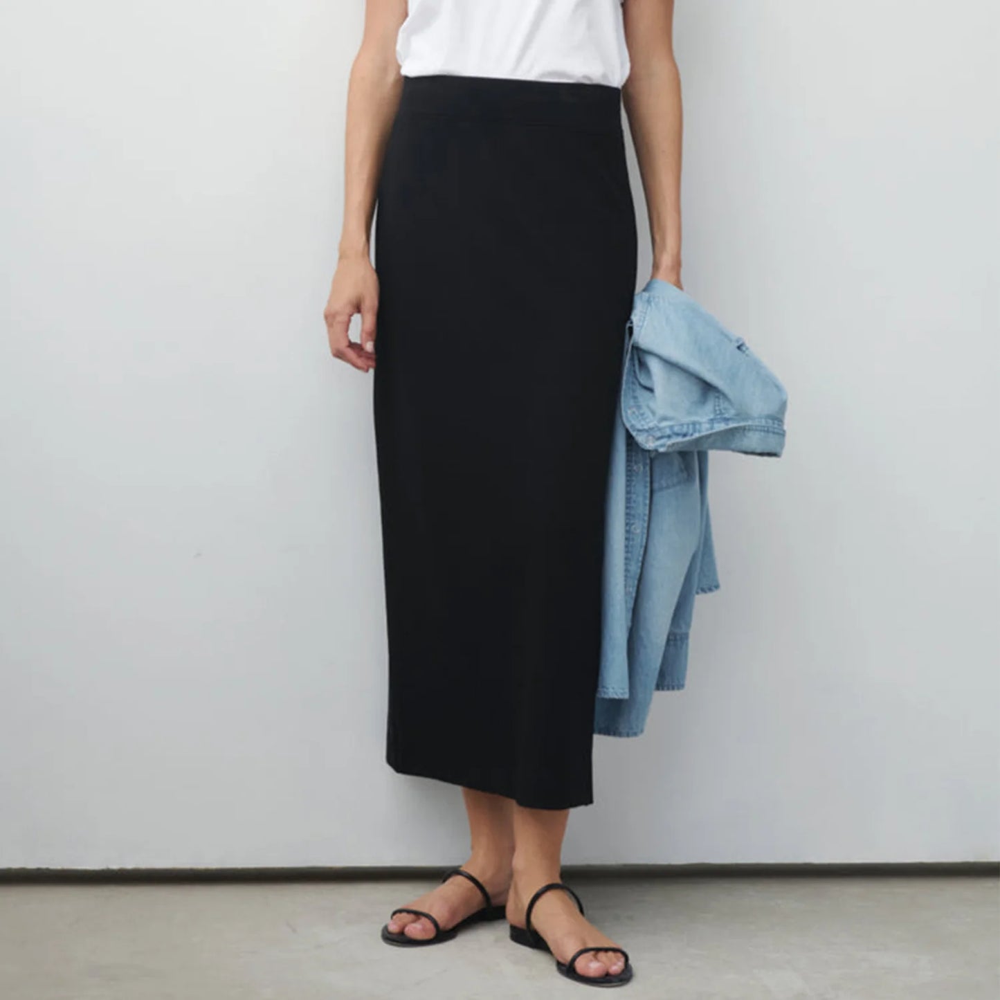 Thigh-Slit Midi Skirt