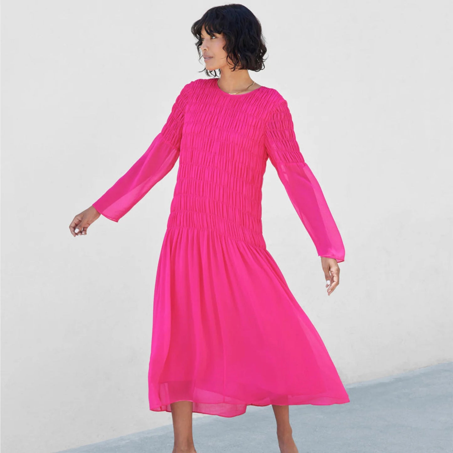 Long Sleeve Crinkle Dress