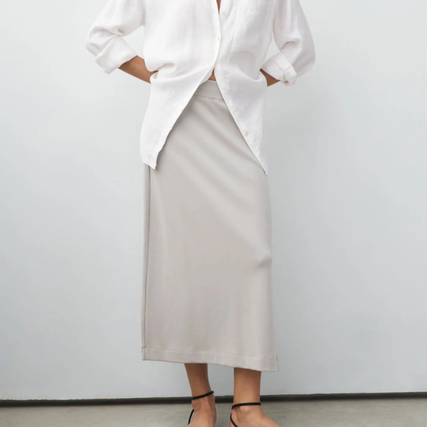 Thigh-Slit Midi Skirt