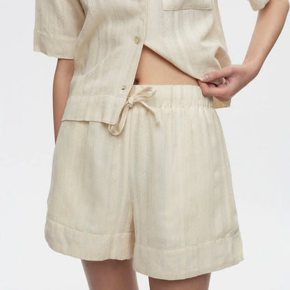 Women Beige Linen Shorts