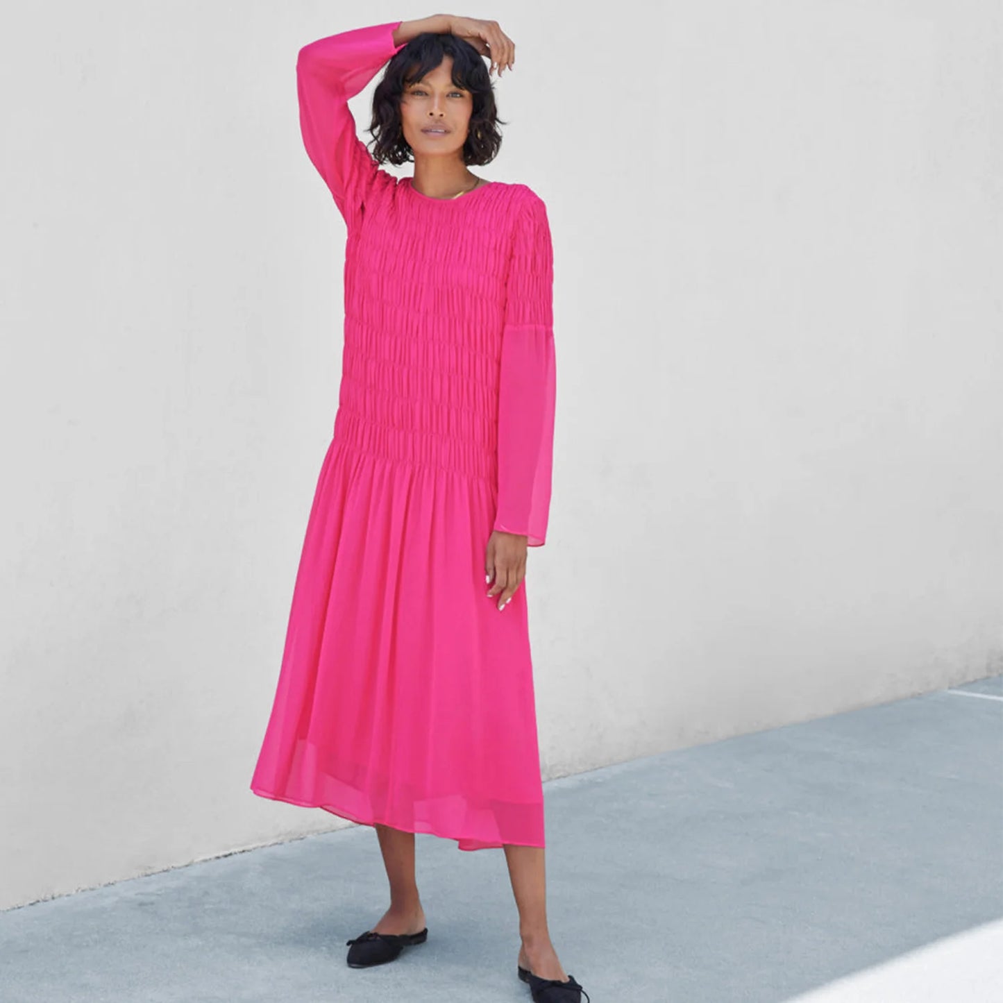 Long Sleeve Crinkle Dress