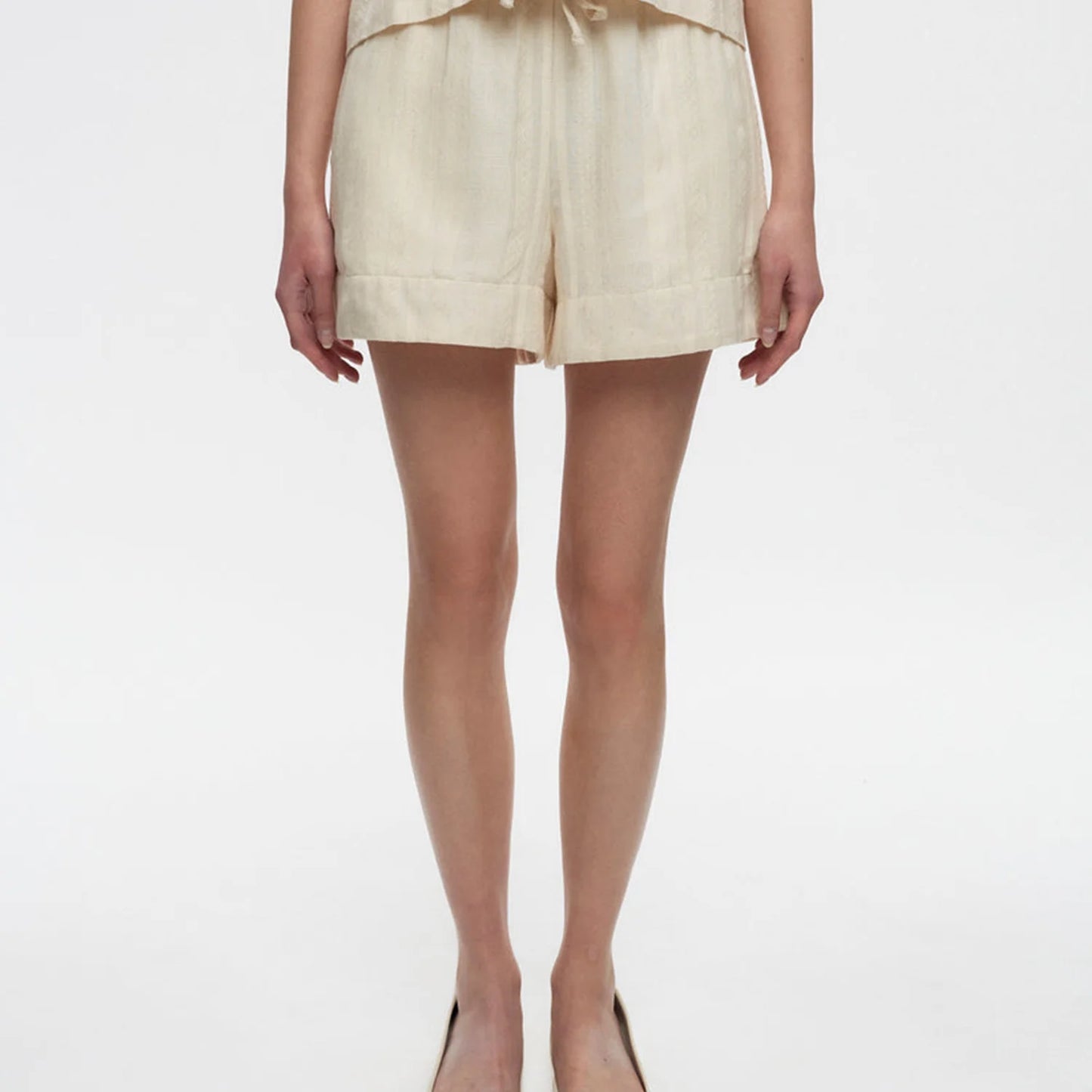 Women Beige Linen Shorts