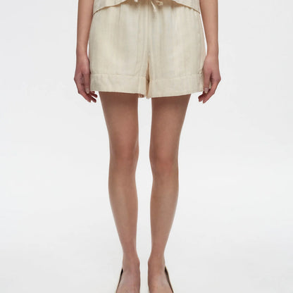 Women Beige Linen Shorts