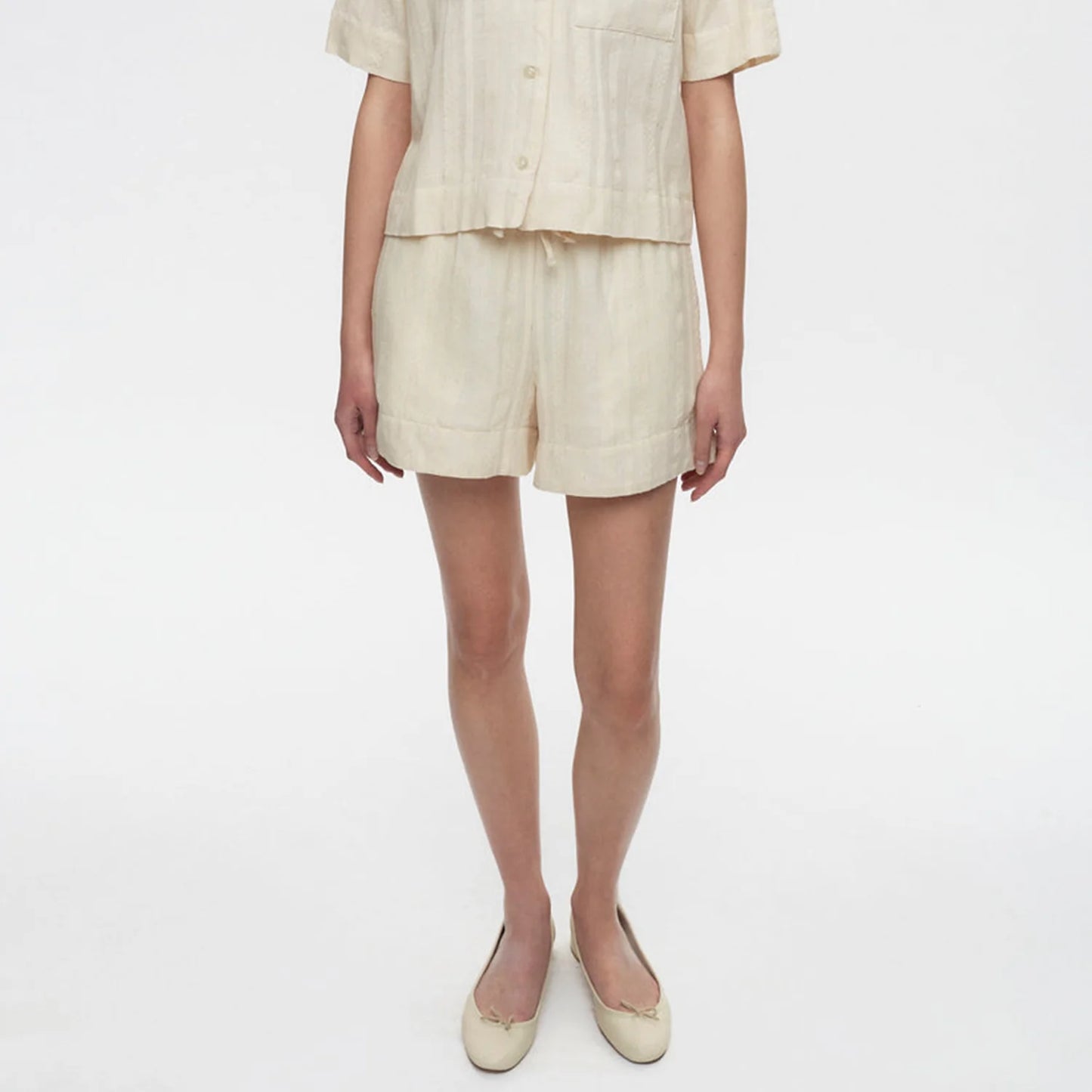 Women Beige Linen Shorts