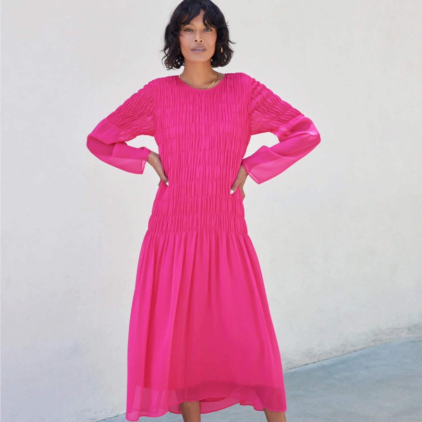 Long Sleeve Crinkle Dress